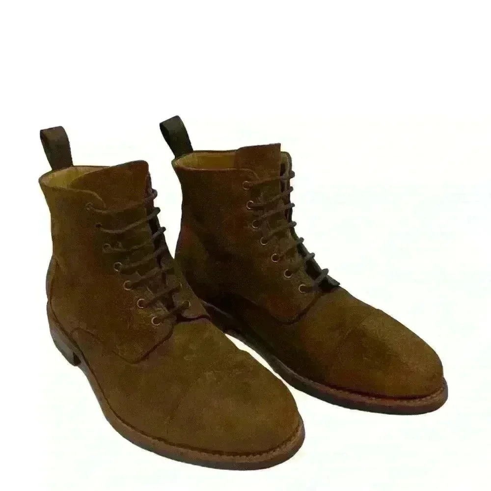 Taft Dragon Men's Rustic Brown Leather Cap Toe Lace Up Ankle Boots  size 8/ 41